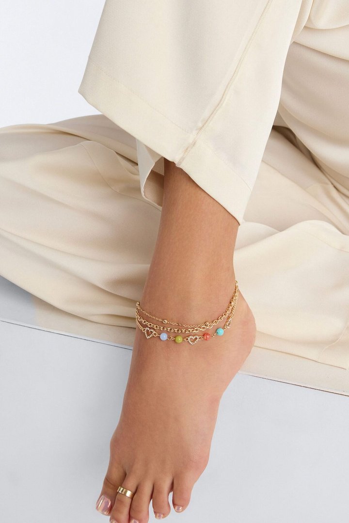 Happy Beaded Layered Anklet - Gold/Multi