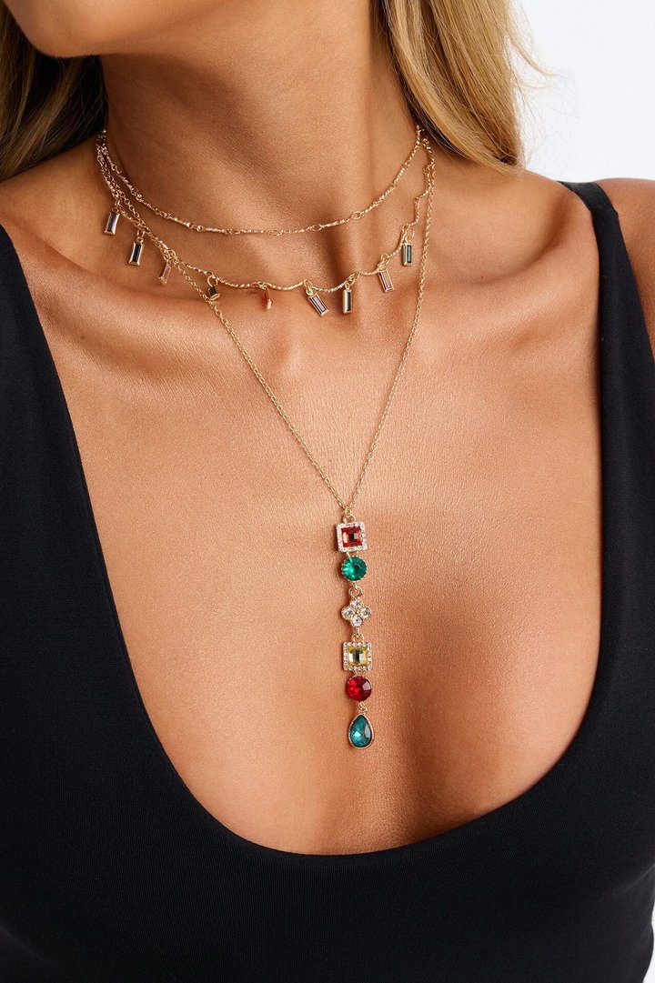 Let Them Fall Lariat Necklace - Gold/Multi
