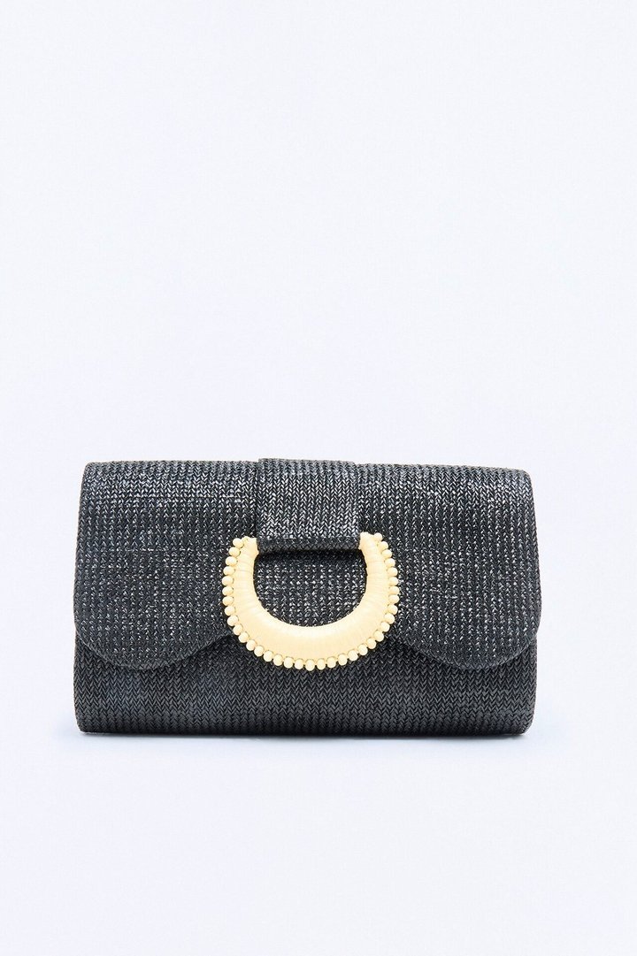 Riviera Maya Straw Clutch - Black