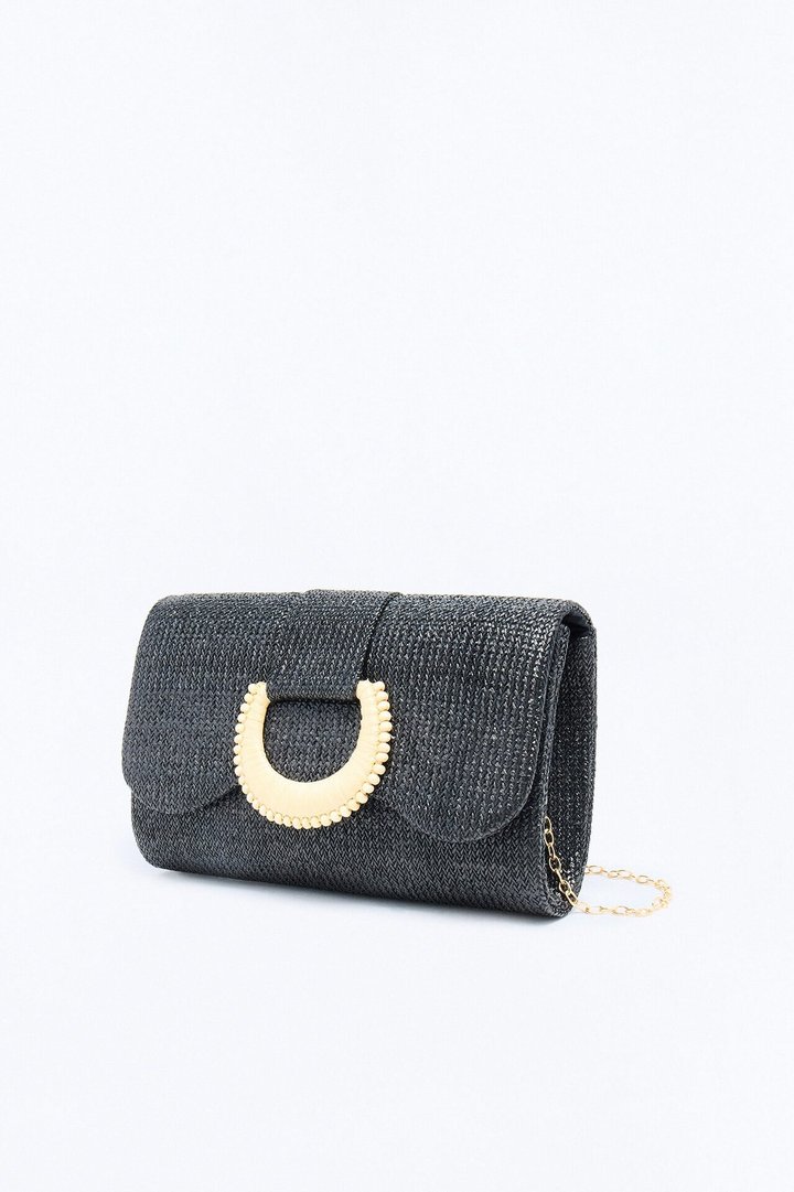 Riviera Maya Straw Clutch - Black
