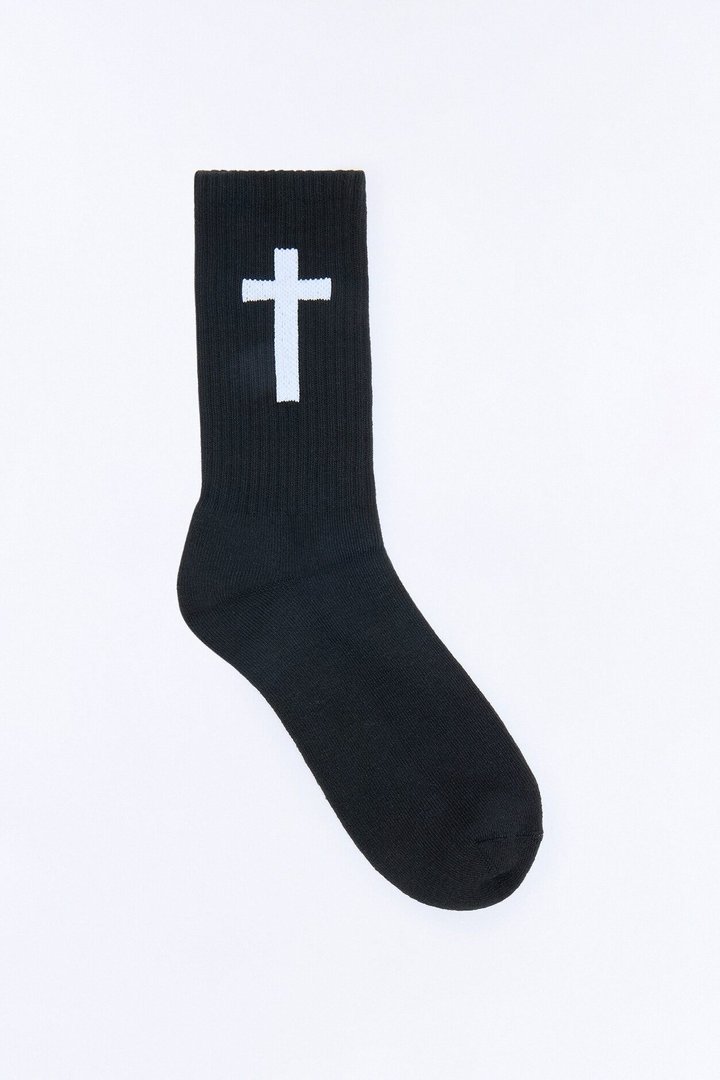 Stand Alone Cross Ribbed Crew Socks - Black