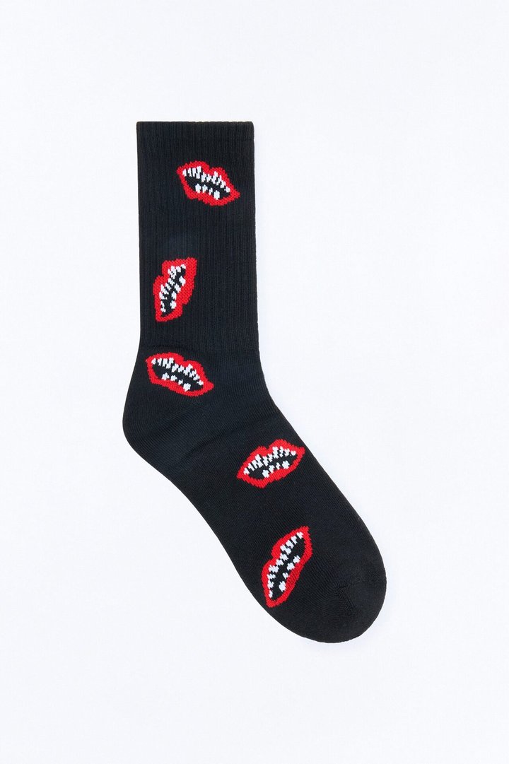 Speak Up Graphic Ribbed Crew Socks - Black