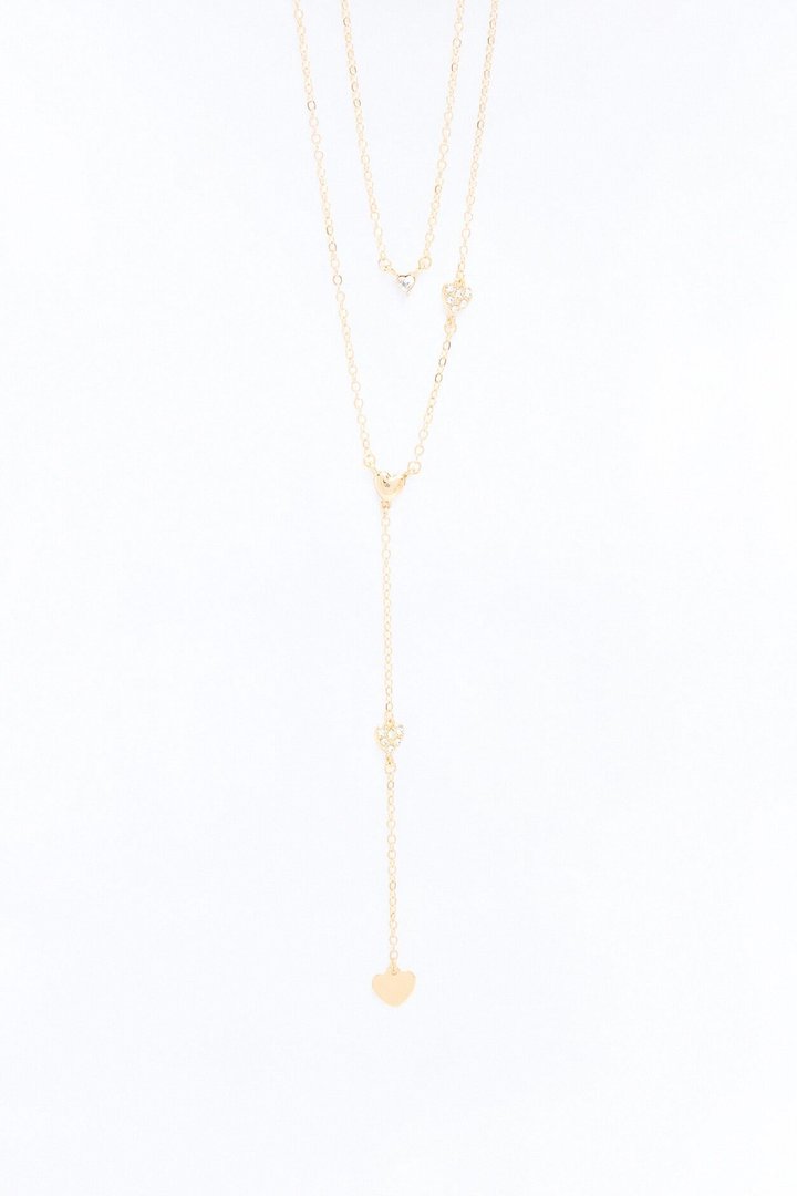 Stealing Hearts Lariat Necklace - Gold