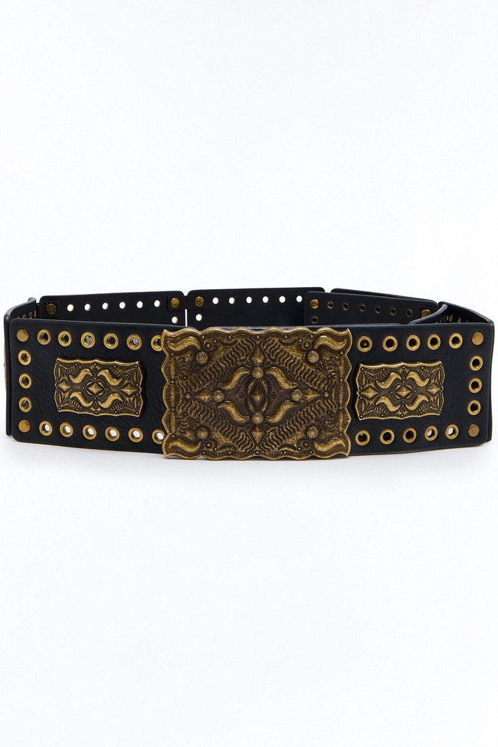 Don't Slow Down Faux Leather Wide Belt - Brown/combo