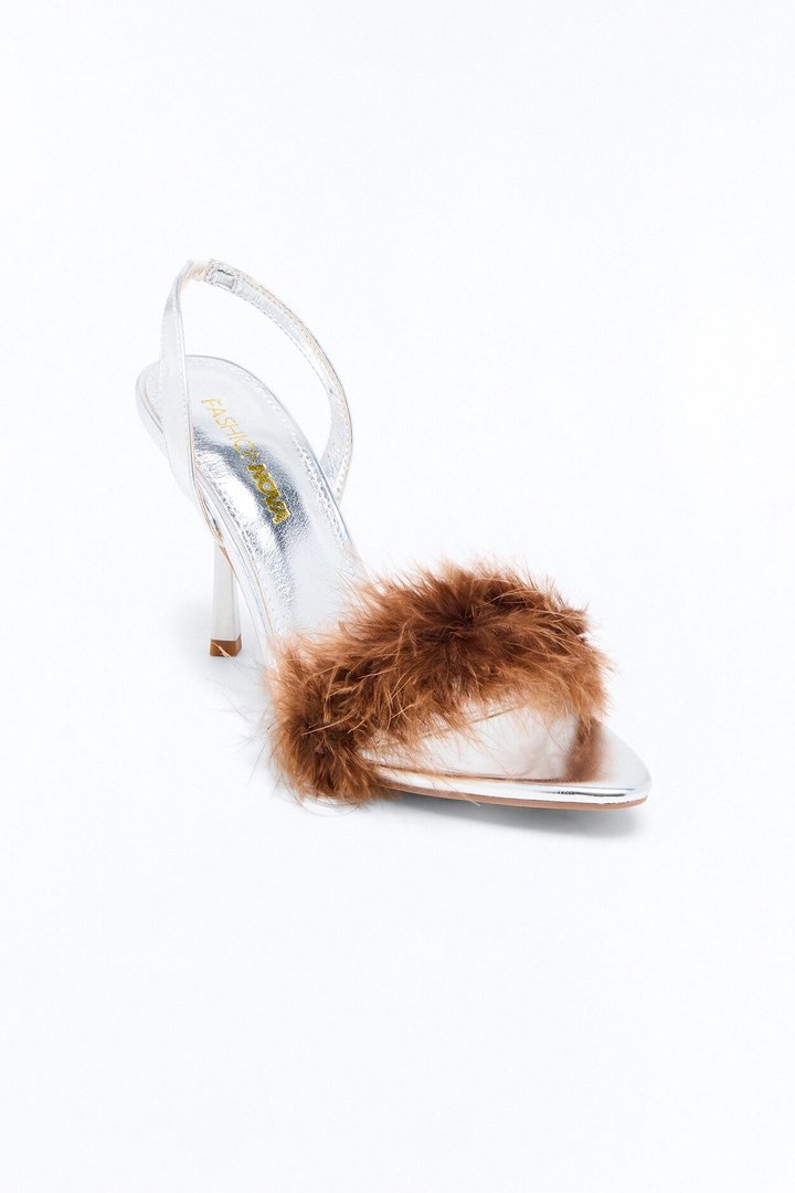 Glam Girl Feather Slingback Heels - Silver