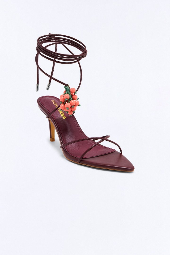 Sina Embellished Wrap Up Heels - Burgundy