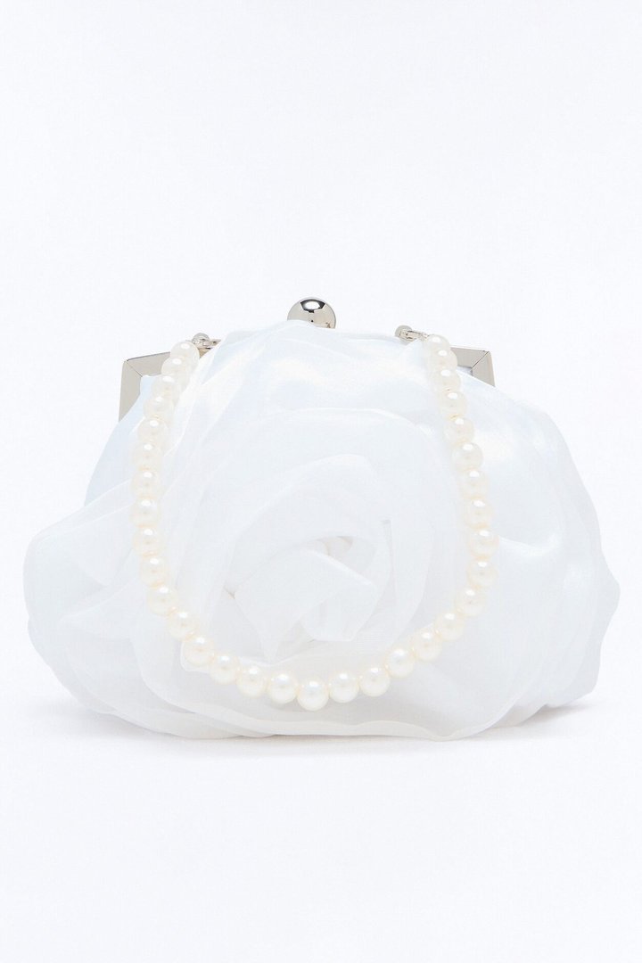 Flower Of Spring Satin Satchel Handbag - Ivory