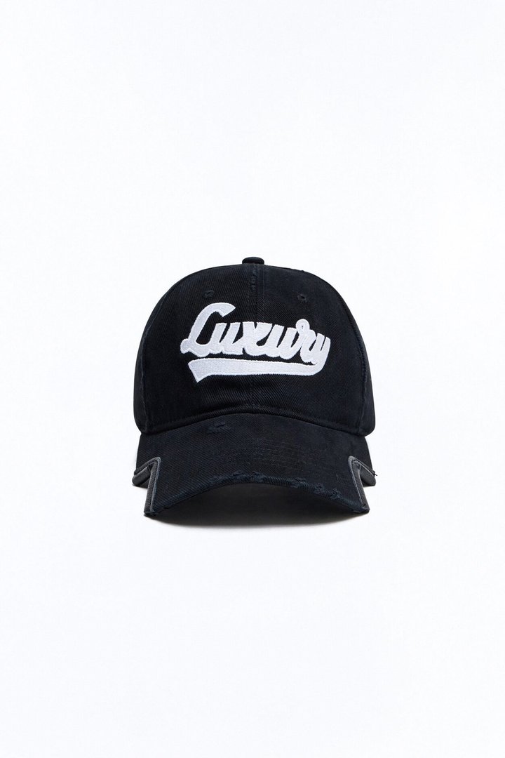 Luxury Distressed Baseball Hat - Black/White