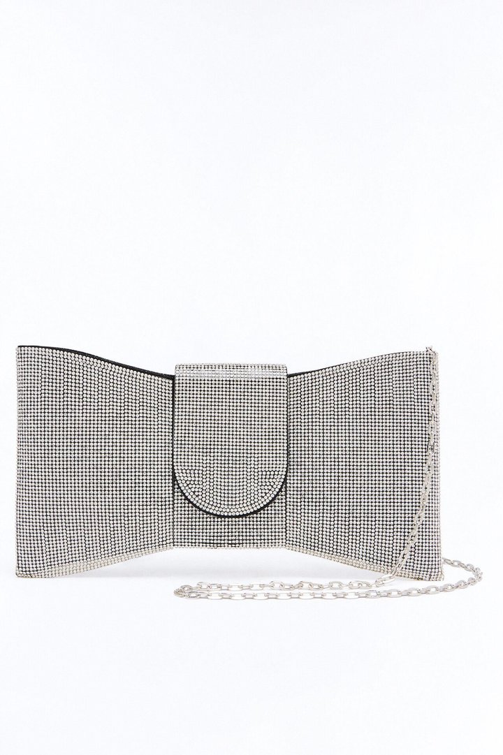 Black Tie Night Rhinestone Clutch - Silver