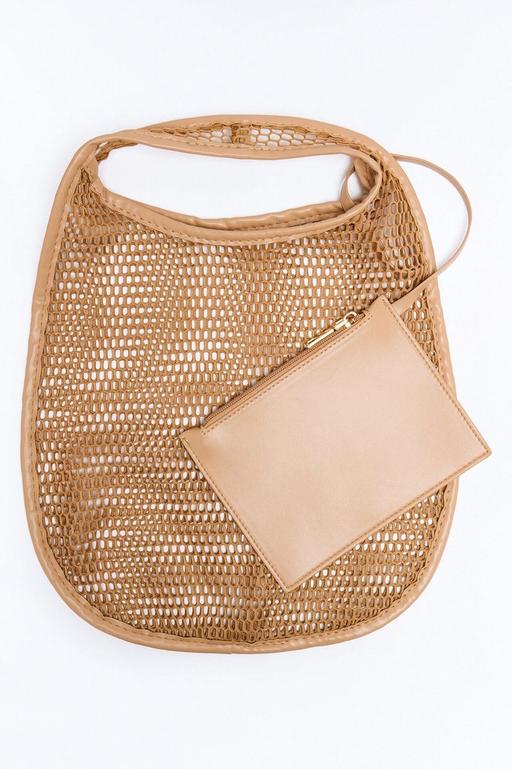 Morning Matcha Run Mesh Tote Bag - Tan