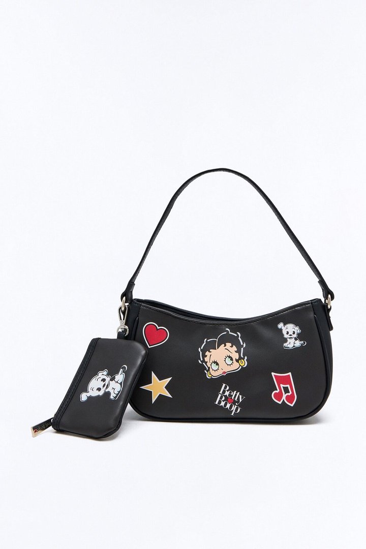 Betty Boop Icons Faux Leather Shoulder Handbag - Black