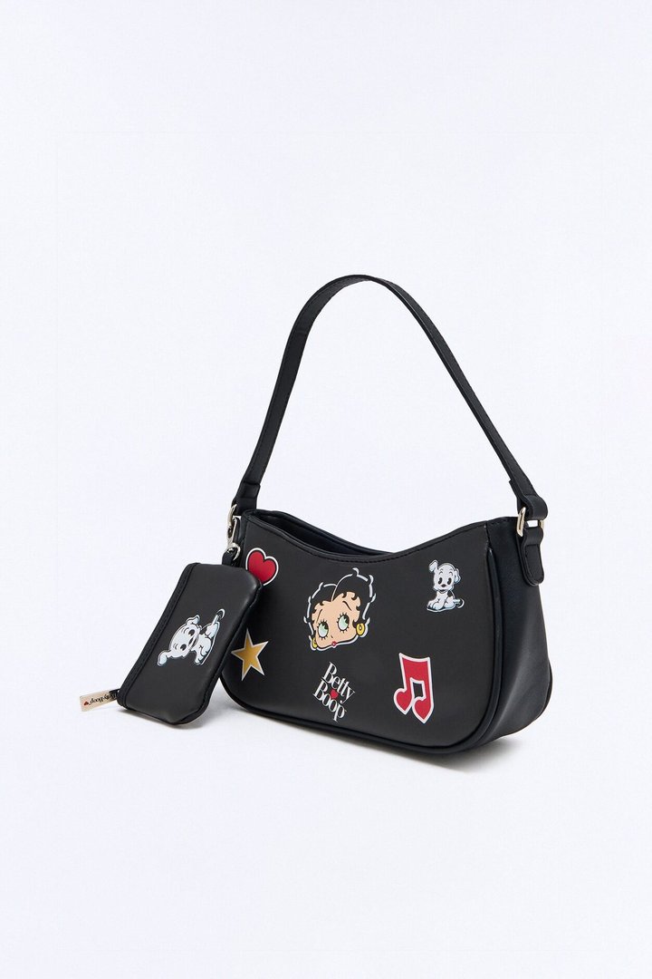 Betty Boop Icons Faux Leather Shoulder Handbag - Black