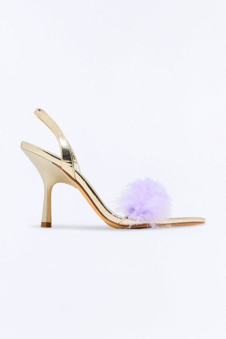 Glam Girl Feather Slingback Heels - Gold