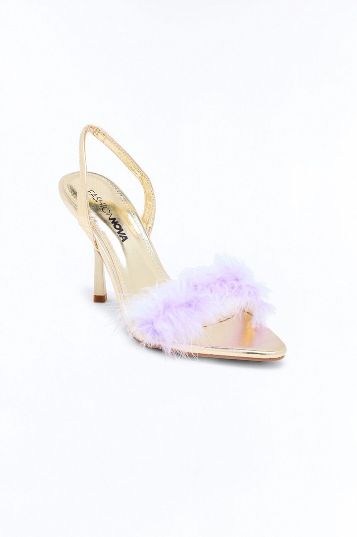 Glam Girl Feather Slingback Heels - Gold
