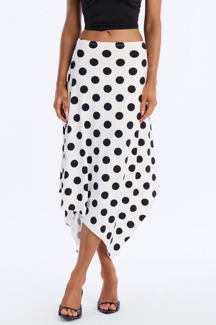 Mila Polka Dot Asymmetrical Maxi Skirt - White/Black