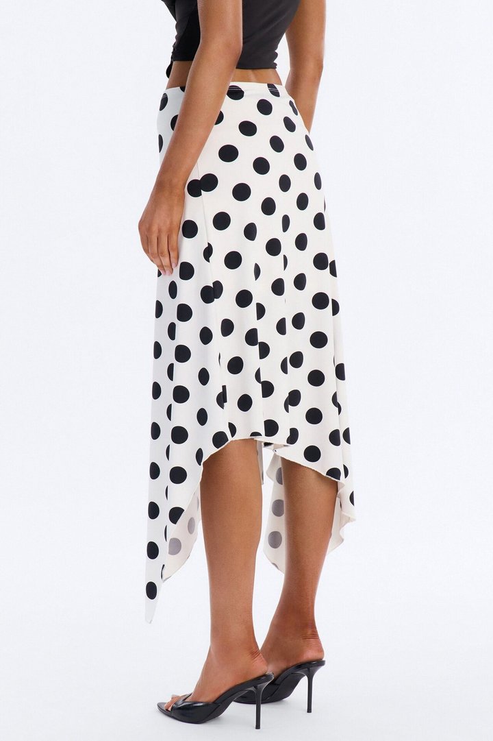 Mila Polka Dot Asymmetrical Maxi Skirt - White/Black