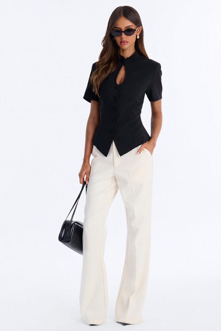 Jolie Short Sleeve Cutout Hourglass Blazer - Black