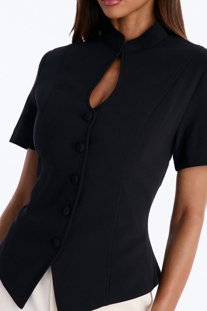 Jolie Short Sleeve Cutout Hourglass Blazer - Black