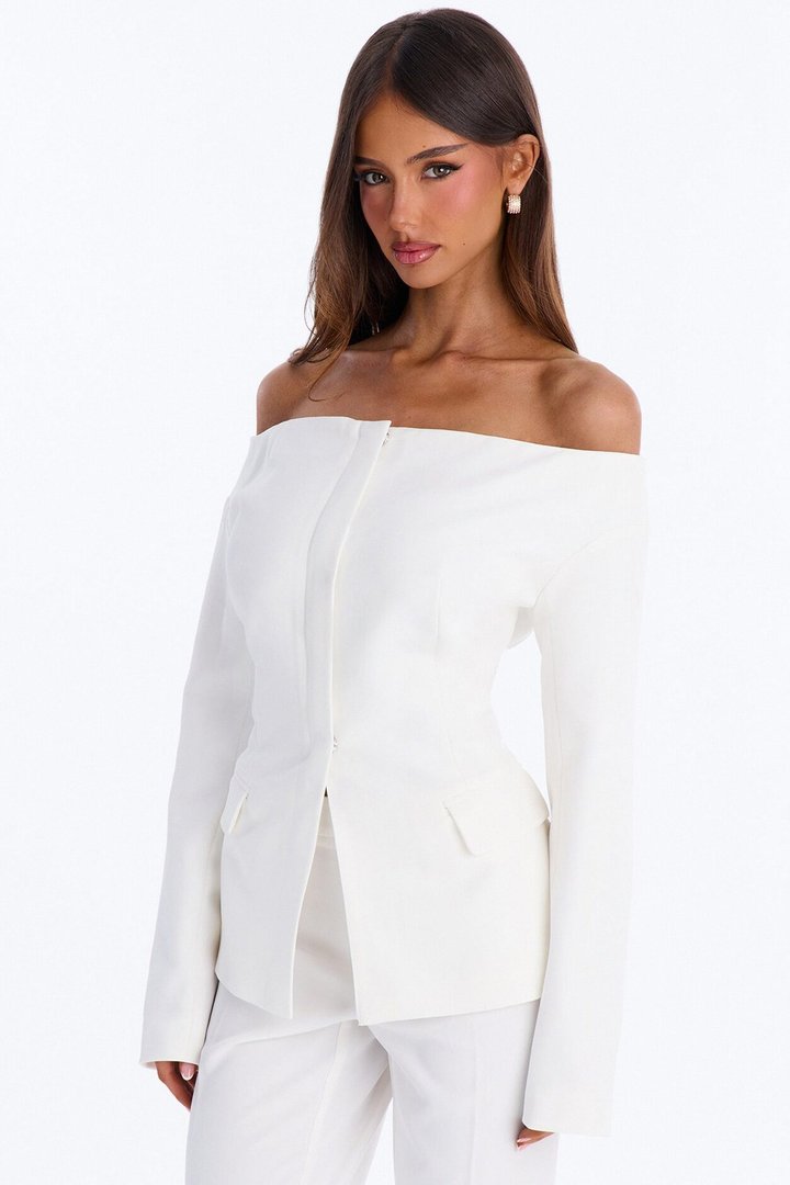 Dreamy Days Off the Shoulder Blazer - White