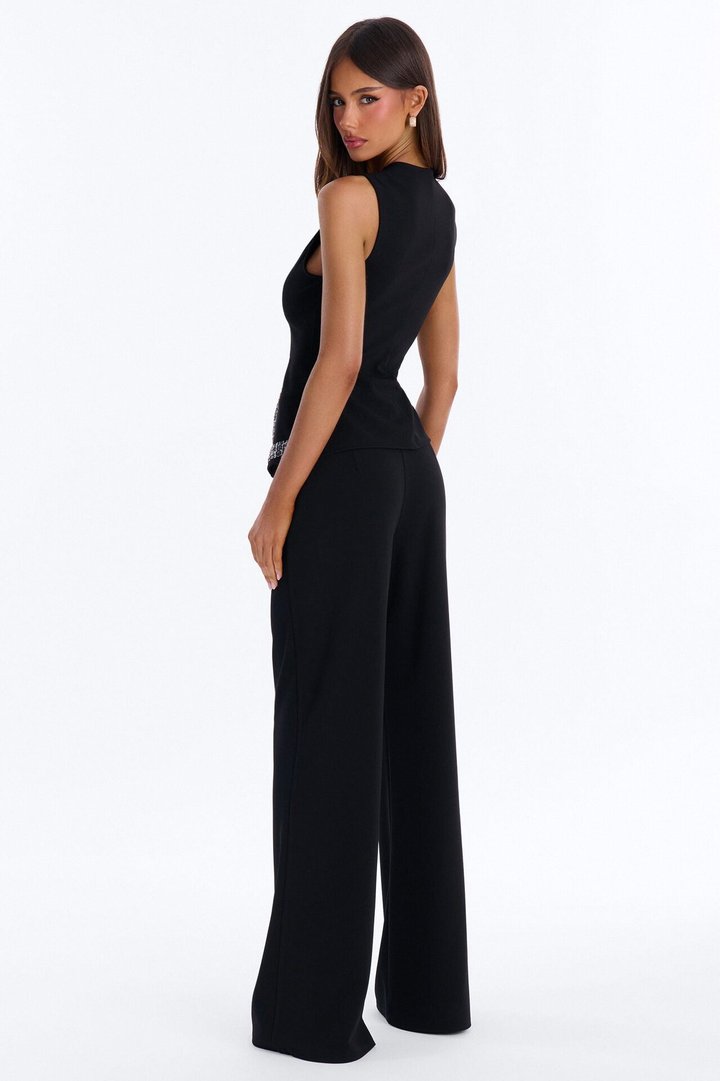 Sylvie Tweed Trim Flare Leg Pant Set - Black