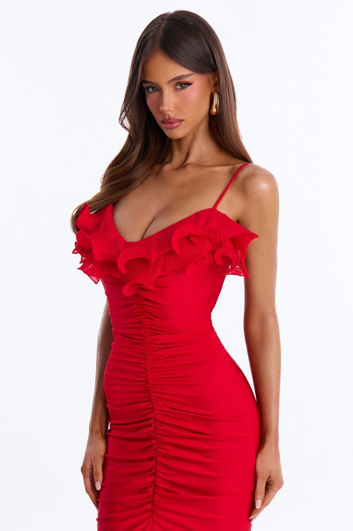 Pick Me Up At 8 Ruffle Gown - Red