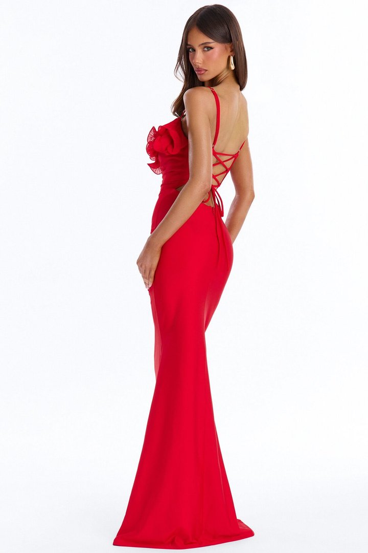 Pick Me Up At 8 Ruffle Gown - Red