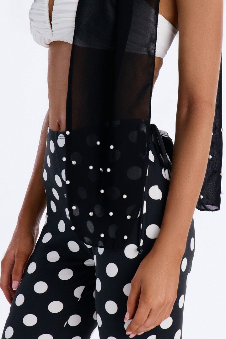 Night Sky Skinny Sheer Scarf - Black