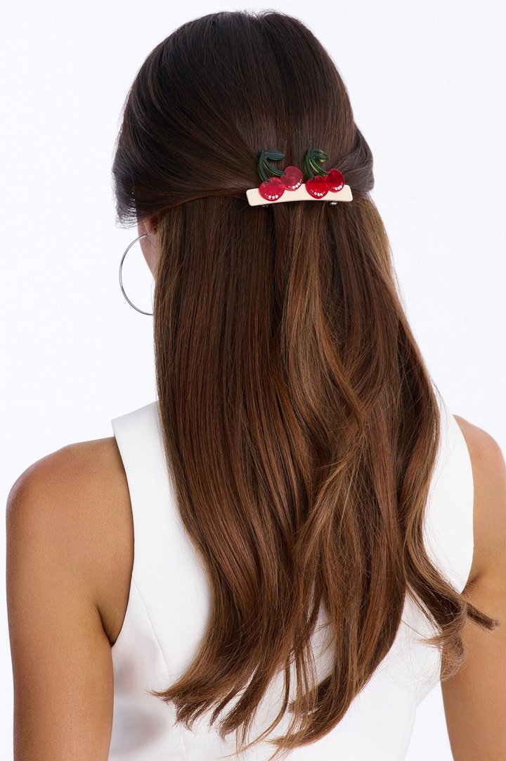 Cherry Love Head Scarf And Barrette Set - Red/White