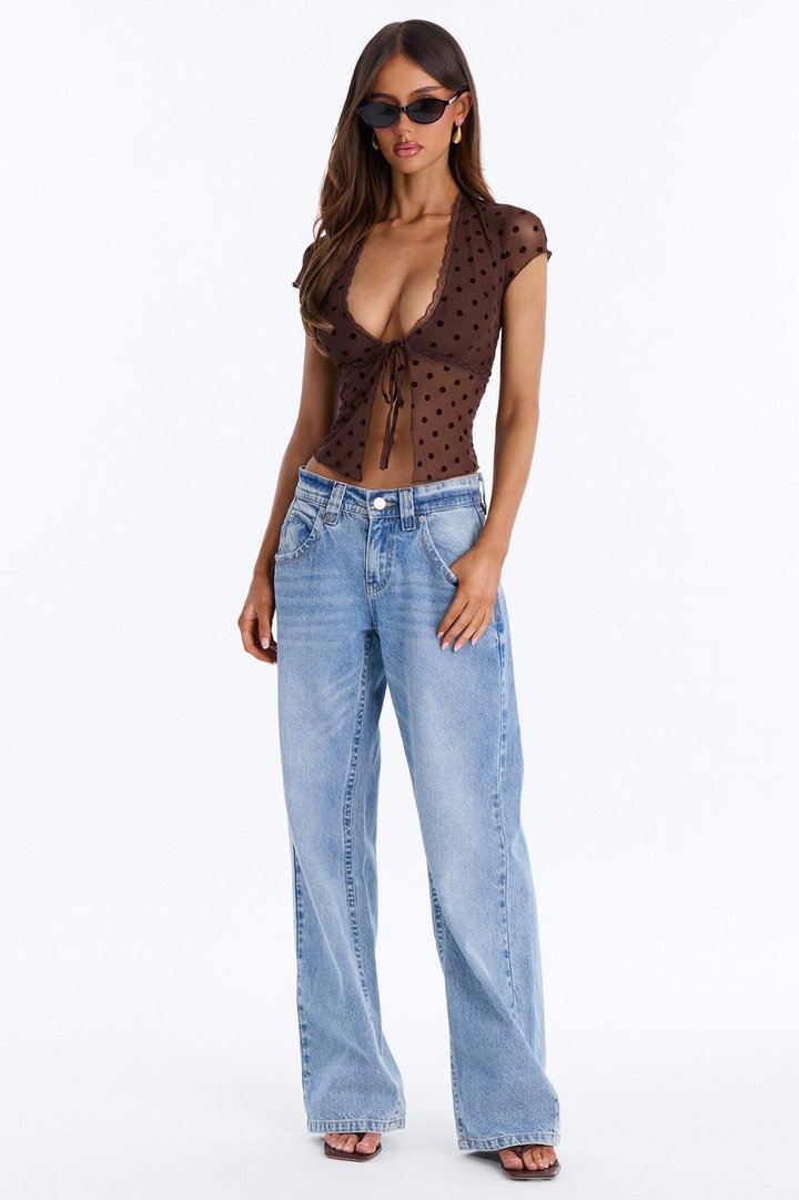 Priyanka Mesh Polka Dot Top - Chocolate
