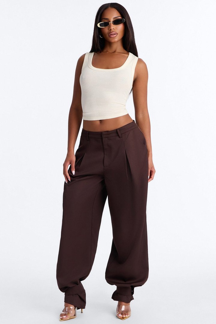 Never Settle Adjustable Cuff Trouser Pants - Chocolate