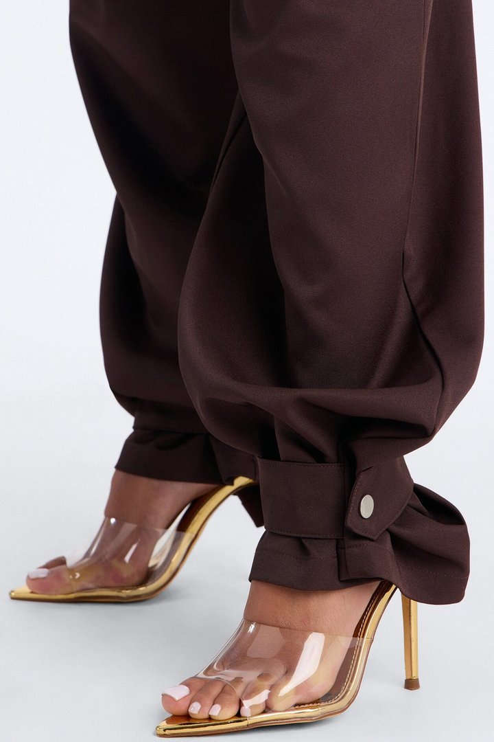 Never Settle Adjustable Cuff Trouser Pants - Chocolate