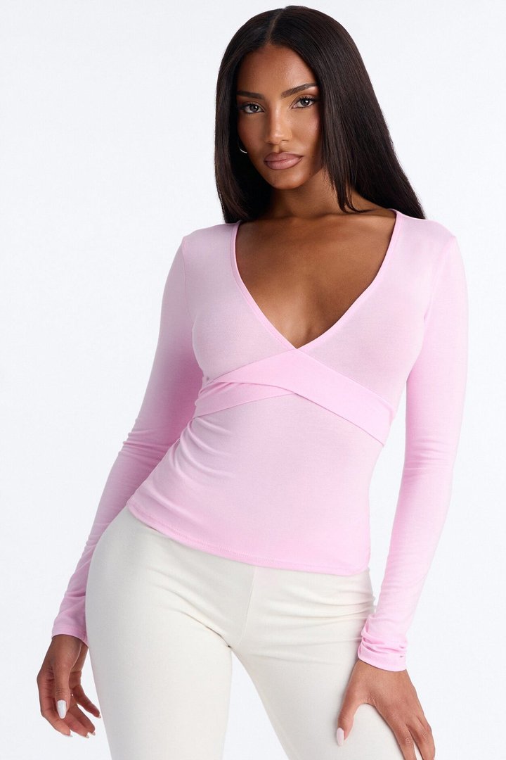 Jenni Back Tie Waist Long Sleeve Top - Pink