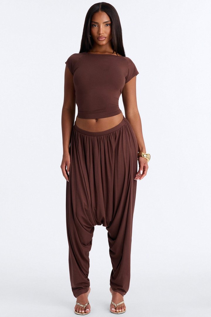 Hadley Draped Balloon Pant Set - Chocolate