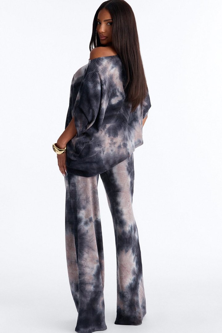 Riley Tie Dye Waffle Pant Set - Grey/combo