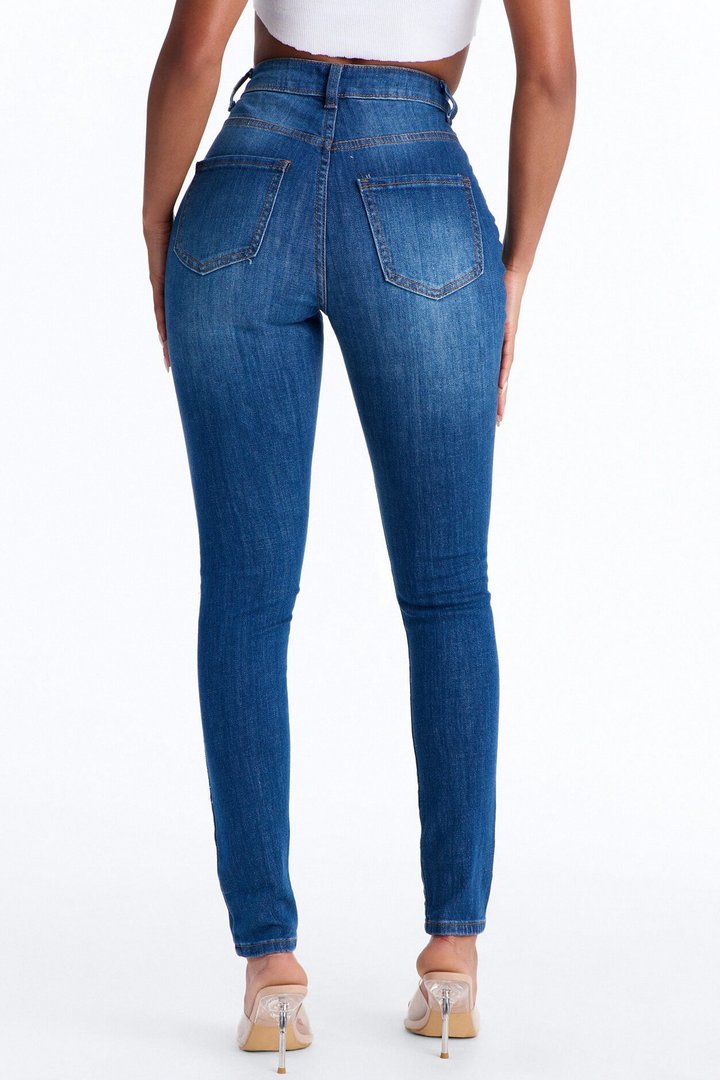 Love Letters Ripped Patch Skinny Jeans - Dark Wash