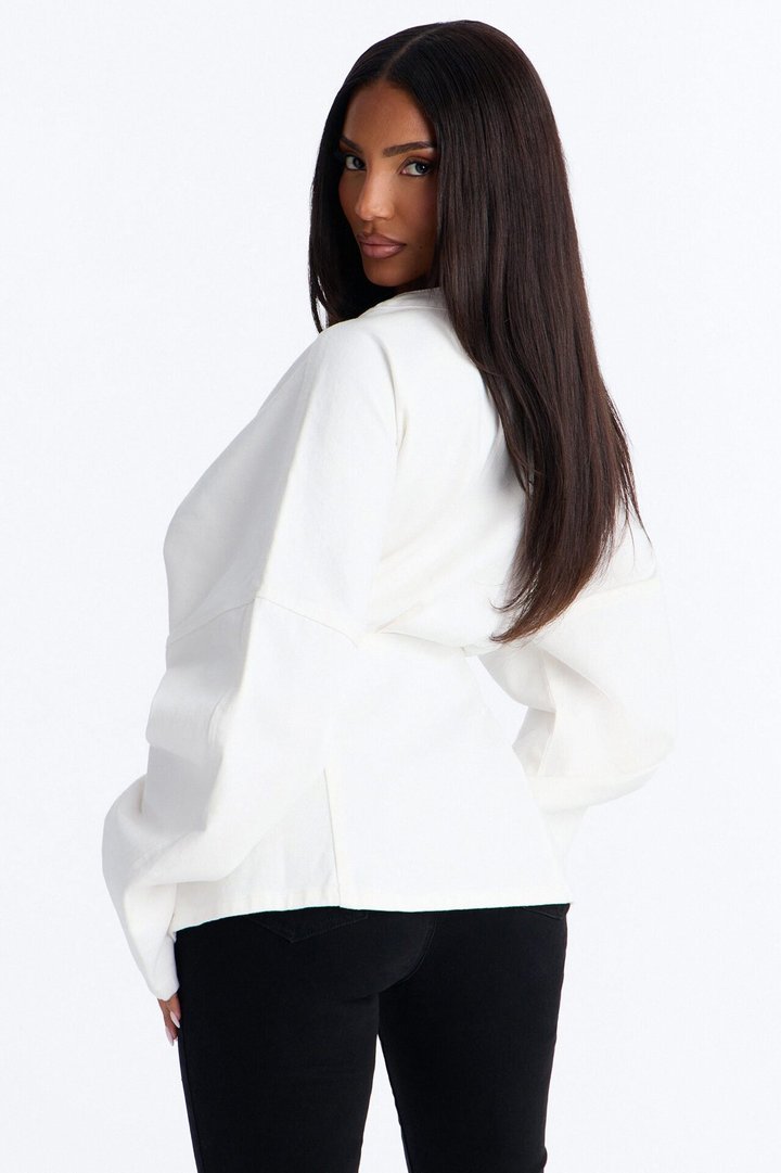Lola Cinched Waist Barrel Sleeve Jacket - White