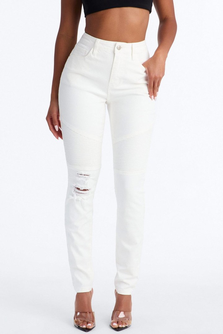 Let Her Ride Moto Skinny Jeans - White