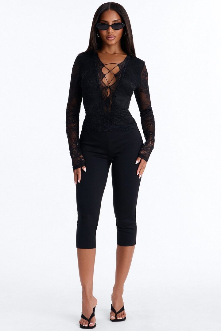 Secret Obsession Lace Long Sleeve Top - Black