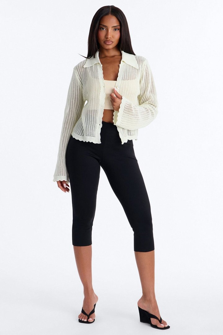 Bailey Crochet Long Sleeve Cropped Cardigan - Natural