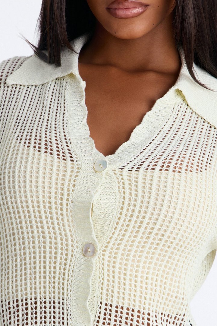 Bailey Crochet Long Sleeve Cropped Cardigan - Natural