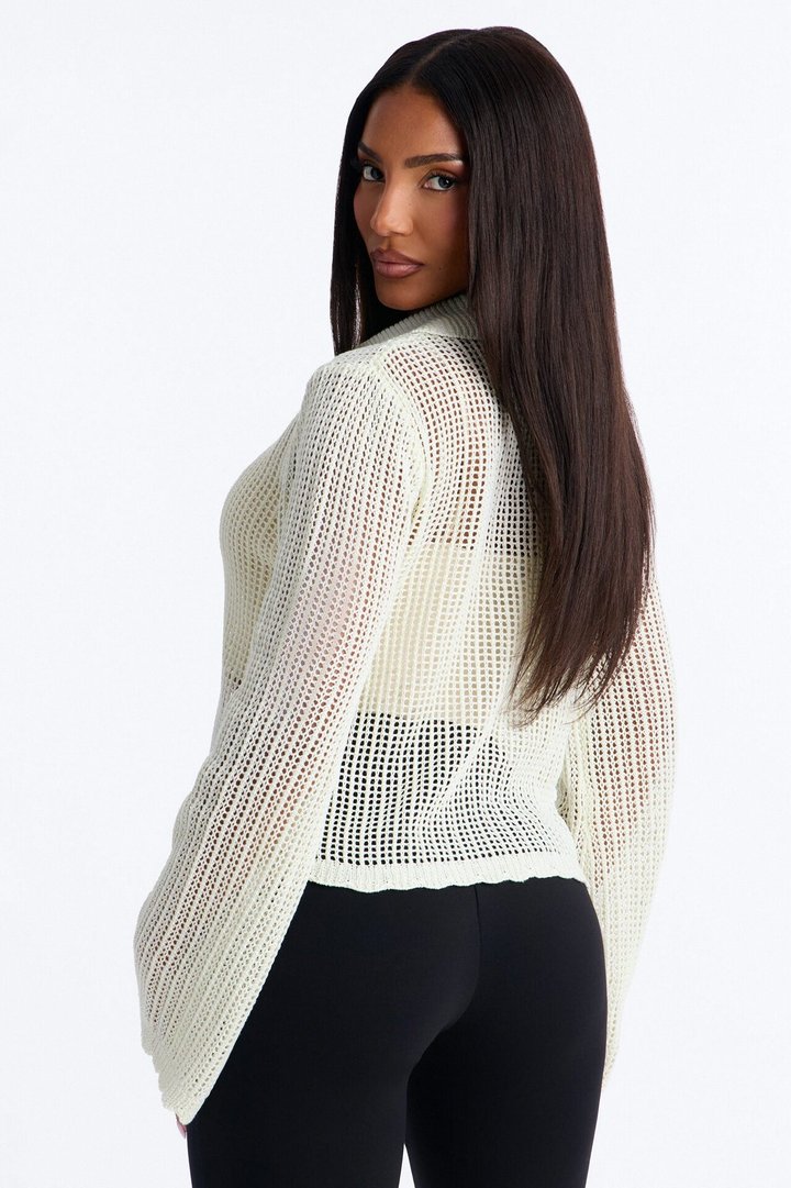 Bailey Crochet Long Sleeve Cropped Cardigan - Natural