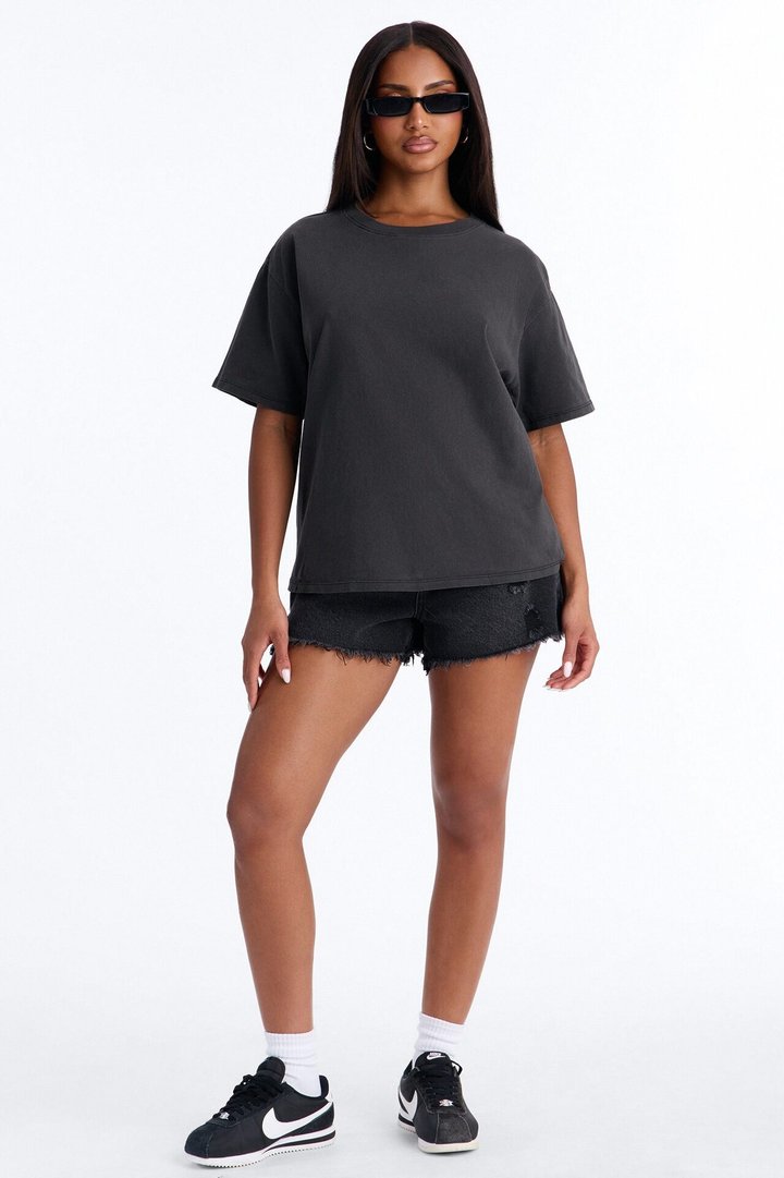 Billie Oversized Washed Crew Neck T-Shirt - Black