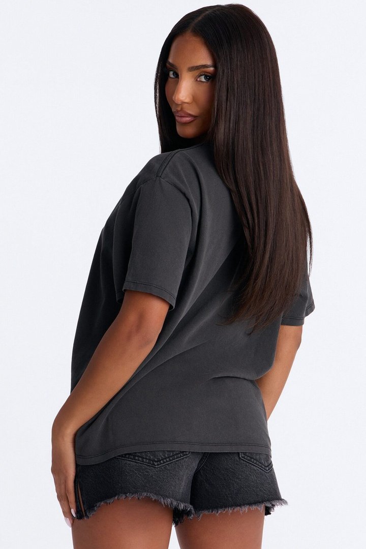 Billie Oversized Washed Crew Neck T-Shirt - Black