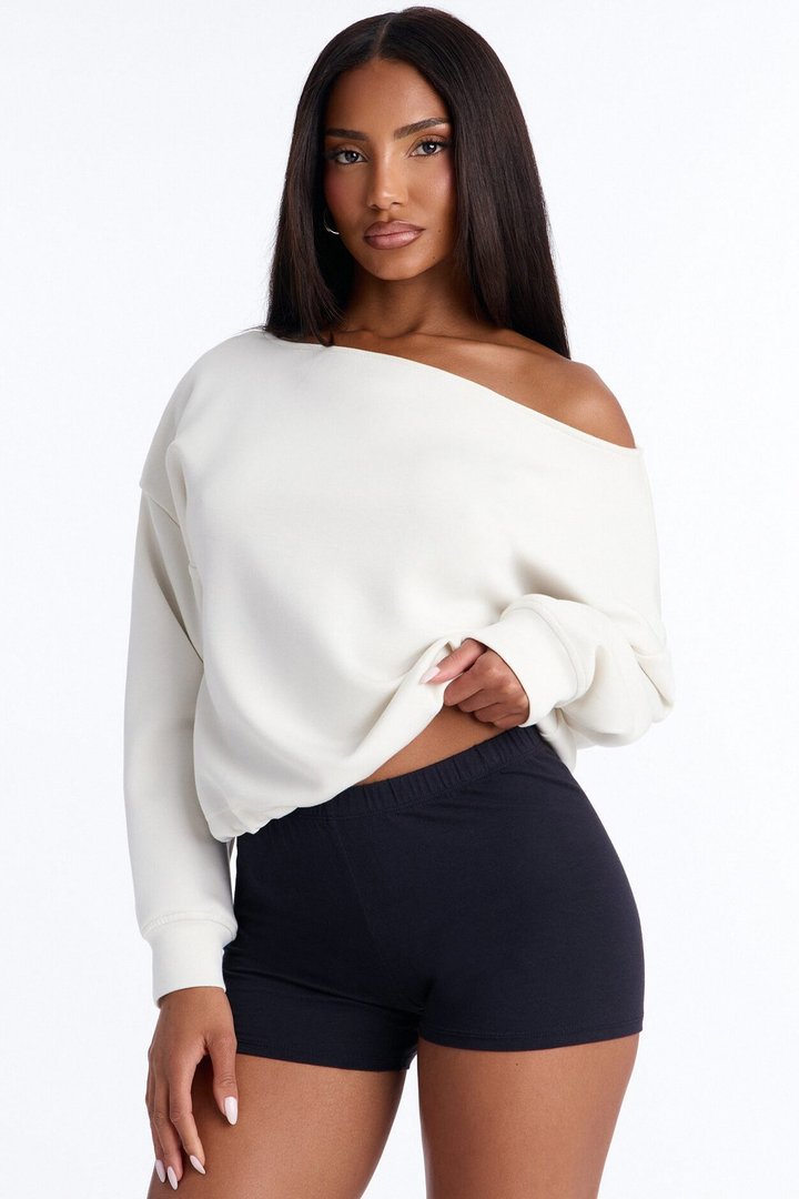 Bella Scuba Lounge Off Shoulder Sweatshirt - Cream