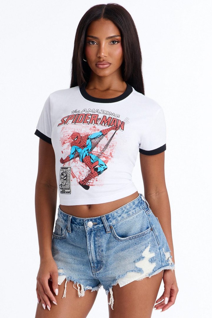 Spiderman Ringer Tee - White