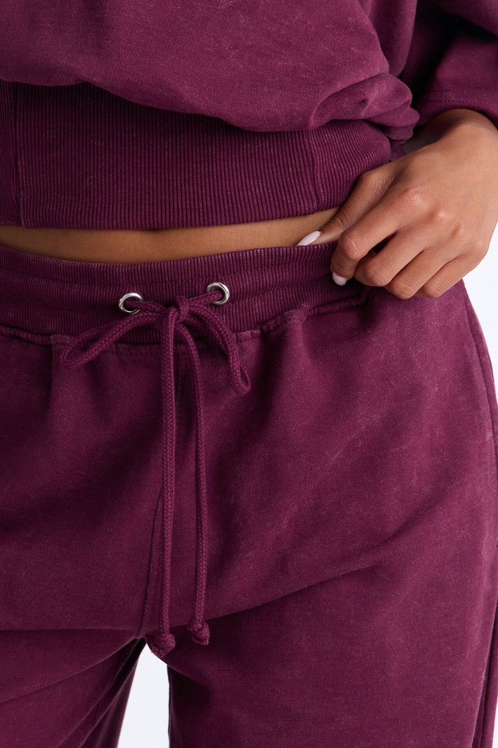Jessica Washed Barrel Leg Pant Set - Burgundy