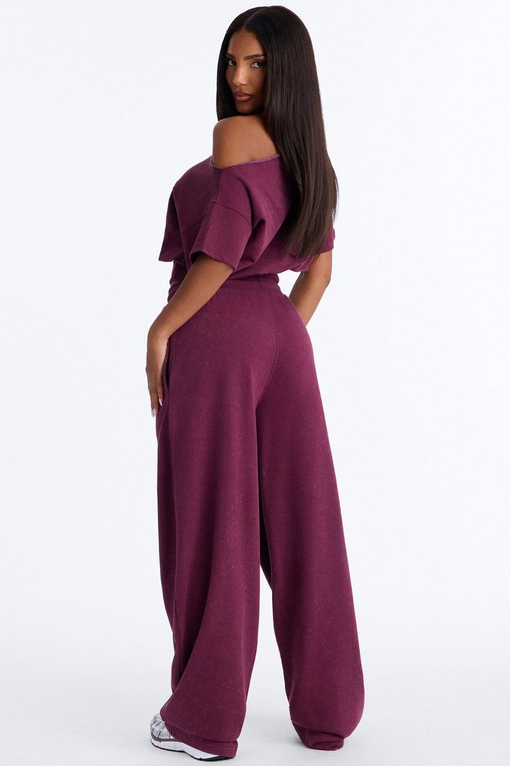 Jessica Washed Barrel Leg Pant Set - Burgundy