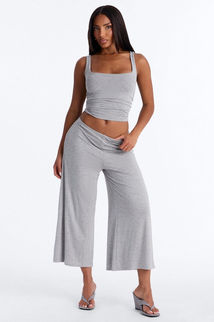 Cool Girl Gaucho Pant Set - Heather Grey