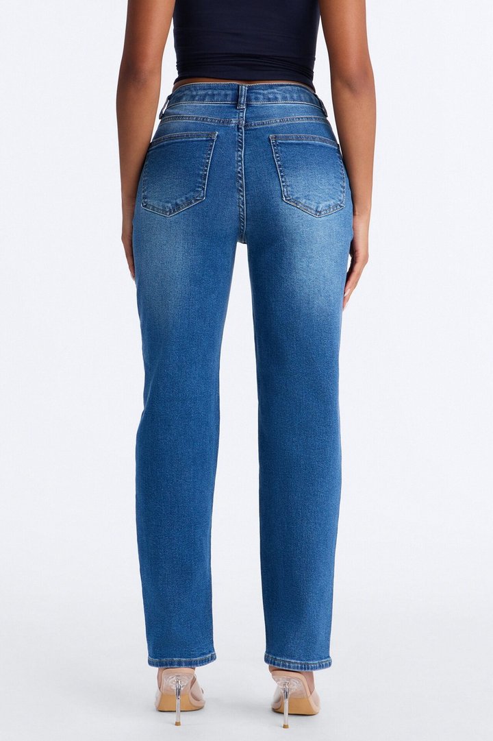 Skye Stretch Ripped Straight Leg Jeans - Medium Wash