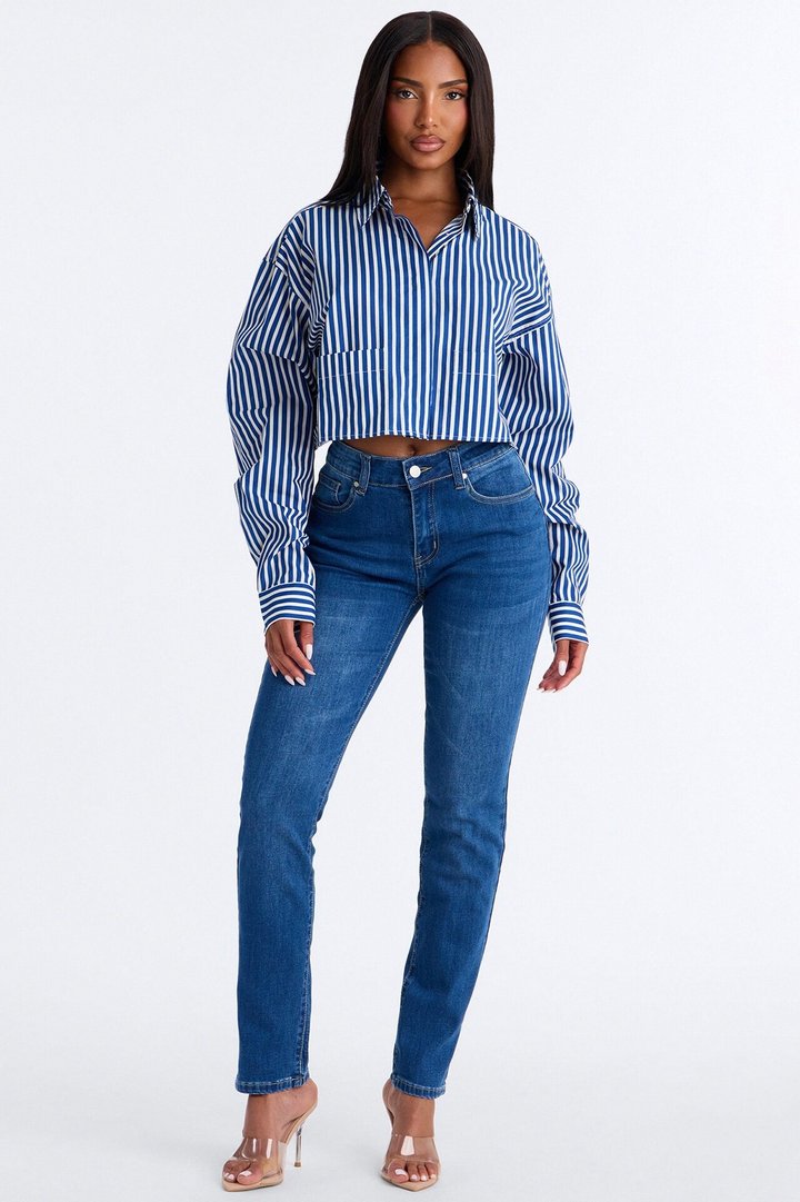 Beachside Babe Long Sleeve Striped Shirt - Blue/combo